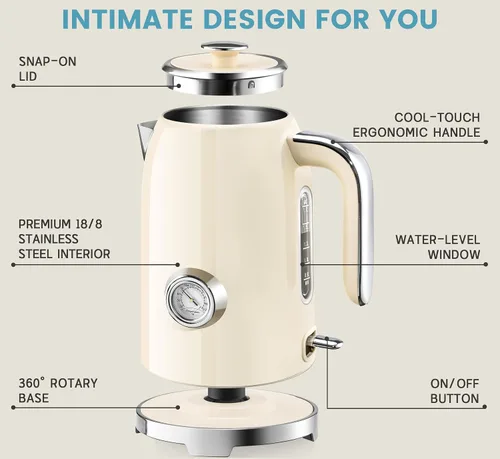 Miniatura 2 de SUSTEAS Tetera Eléctrica - Hervidor de Agua Caliente de 57 oz para Té con Termómetro, Tetera de Acero Inoxidable de 1500W de Calentamiento Rápido