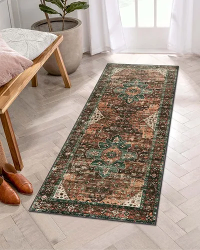 Miniatura 44 de Moynesa Alfombra de pasillo ultra fina lavable de 2 x 6 pies, antideslizante, resistente a las manchas, alfombra vintage que no desprende para Gris