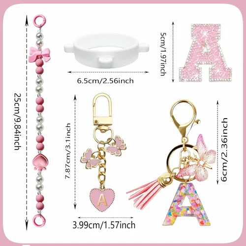 Miniatura 6 de Lindo Juego de Dijes de Letras para Botella de Agua Owala de 24oz, 32oz, 40oz, Owala Kids y Vaso de Café, FreeSip – Incluye Correa con Asa, para Rosa