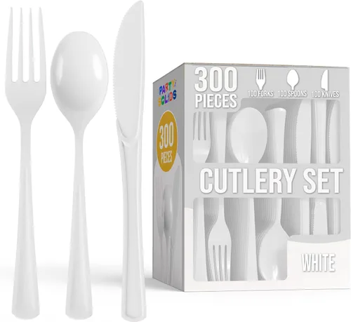 Miniatura 24 de Party Solids - Juego de cubiertos de plástico negro resistente de 300 piezas, cubiertos desechables negros resistentes, juegos de utensilios, 100