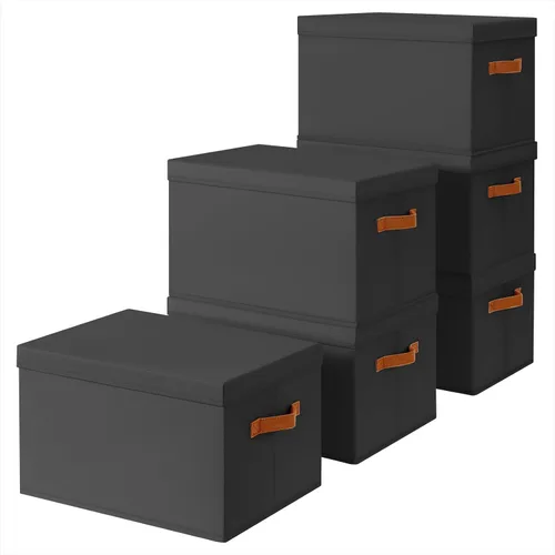 Miniatura 27 de Homsorout Contenedores de almacenamiento con tapas, cestas de almacenamiento de tela para estantes, paquete de 4 cajas decorativas plegables