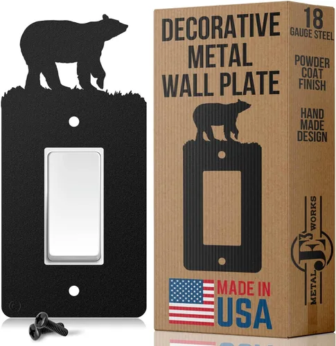 Miniatura 21 de Bear - Placa de pared para interruptor de luz de palanca doble (palanca doble, negro) - Fabricado en Estados Unidos