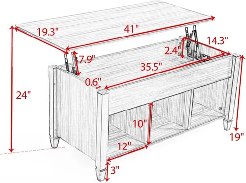 Miniatura 3 de LAZYMOON Mesa de centro elevable, compartimento de almacenamiento de escritorio para computadora portátil, muebles para el hogar de madera maciza