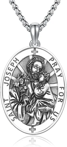 Miniatura 318 de Collar de plata de ley 925 con medalla de San Patrón, colgante de protección católica, amuleto, joyería religiosa para hombres y mujeres