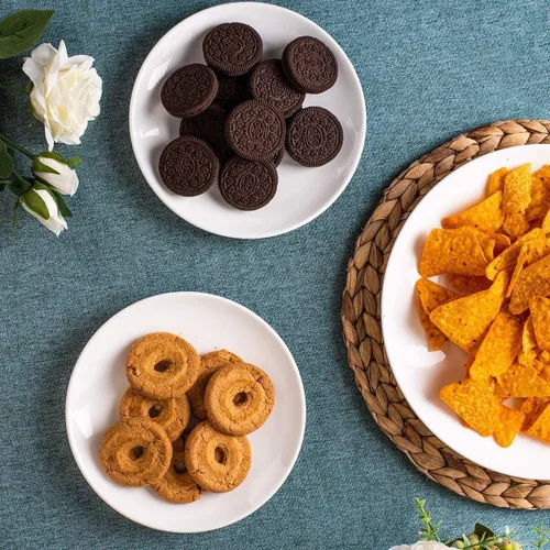 Miniatura 5 de DELLING Juego de Platos de Aperitivo de 7 Pulgadas, Platos de Postre/Ensalada de Cerámica Blanca - Platos Pequeños Redondos para Servir de Snacks