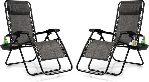 Miniatura 20 de Tangkula Zero Gravity - Silla plegable para patio, reclinable, ajustable, con soporte para tazas, reposabrazos anchos para patio, jardín, piscina