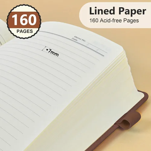 Miniatura 4 de PERCUN Cuaderno rayado para hombres y mujeres, 160 páginas con rayas universitarias para escribir, cuadernos A5 de cuero de tapa dura para el Marrón