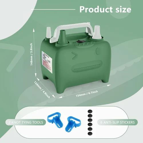 Miniatura 6 de OWill Balloon Pump Electric, Balloon Inflator Electric Air Pump, Portable Dual Nozzle Balloons Air Pump Electric 600W Blow Machine for Party Verde
