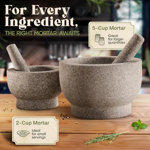Miniatura 4 de ChefSofi Juego de mortero y maja extra grande de 8 pulgadas con capacidad para 5 tazas - Un mortero enorme y dos majas: 8.5 pulgadas y 6.5 pulgadas