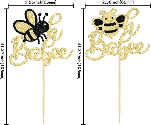 Miniatura 2 de 24 piezas de adornos para cupcakes de abejorro con purpurina Oh Babee Oh Baby para cupcakes, decoraciones para baby shower con tema de abejas