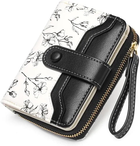 GAEKEAO Cartera para mujer delgada y fina con bloqueo RFID, de cuero con flores, tarjetero plegable, cartera larga para damas con bolsillo con