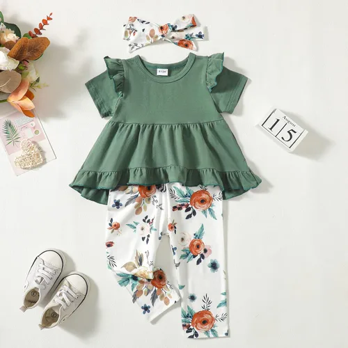 Miniatura 154 de Kucnuzki Conjunto de ropa para bebé niña pequeña, camisa de manga con volantes, pantalón floral, ropa de otoño e invierno para niña