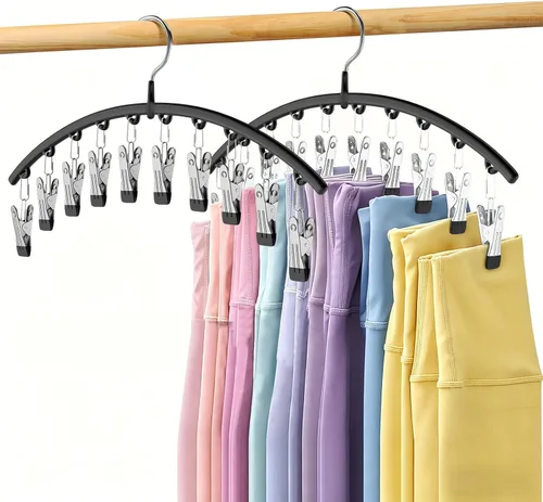 Miniatura 30 de Organizador de leggings para armario, colgador de metal para pantalones de yoga con revestimiento de goma, paquete de 2 con 10 clips para 20 Morado