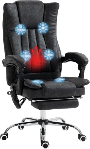 Vinsetto Silla de oficina de masaje de vibración de 6 puntos, silla de computadora con respaldo alto con calor, altura ajustable, respaldo Negro