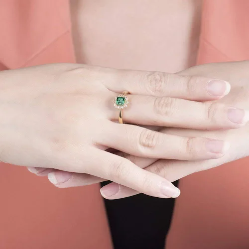 Miniatura 7 de Lanmi Anillo de oro amarillo de 14 quilates con diamantes naturales de esmeralda para mujer, compromiso de compromiso de boda, aniversario