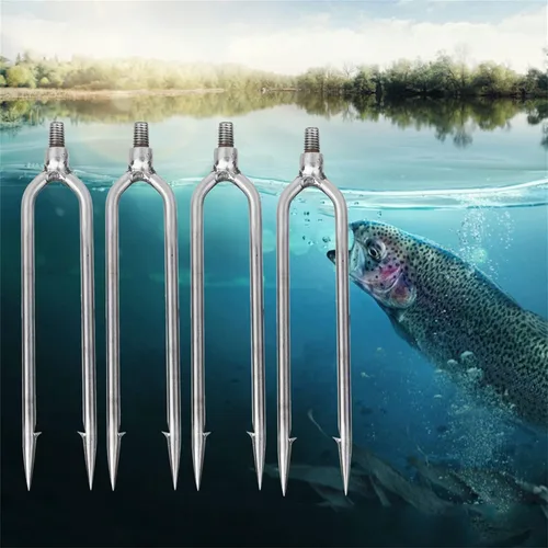 Miniatura 8 de 4 lanza de pesca de acero inoxidable con 2 puntas, gancho roscado de 0.315 pulgadas para aparejos de pesca al aire libre