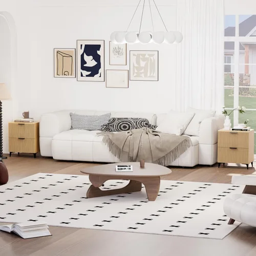 Miniatura 30 de Royal Windsor Mesita de noche acanalada con 3 cajones, mesa auxiliar lateral, armario de almacenamiento de acento, mesita de noche moderna