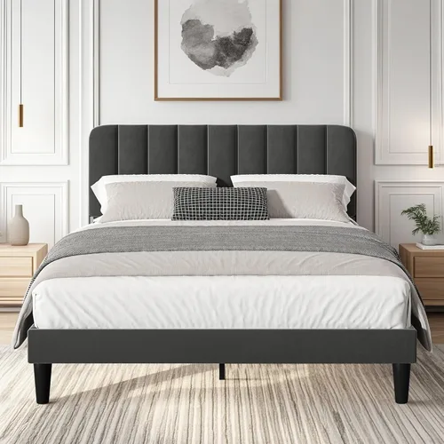 Miniatura 21 de VECELO Marco de Cama Tapizada Tamaño Full con 4 Cajones y Cabecero, Marco de Cama Plataforma de Almacenamiento de Terciopelo, Soporte de Listones
