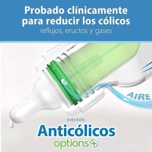 Miniatura 12 de Dr. Brown's Natural Flow Anti-Colic Options+ Biberón de cuello estrecho, Azul Natural, 8 onzas/250 mL, con tetinas de flujo lento Nivel 1, 0m+