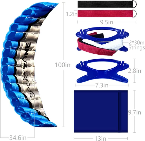 Miniatura 3 de HENGDA KITE 2.5m Dual Line Stunt Parafoil Kites Soft Stunt Kite for Beach Blue with Flying Tool