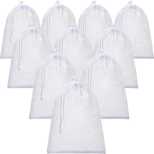 Miniatura 8 de TecUnite 10 Piezas Bolsas de Malla con Cordón Bolsas de Lavandería Grandes de Malla de Nailon Bolsa de Malla para Regalo Apta para Lavavajillas