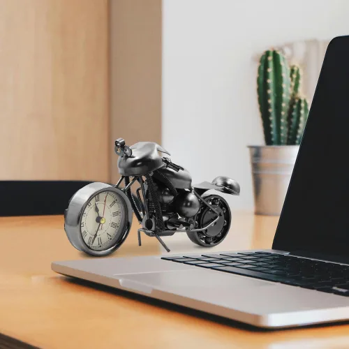 Miniatura 5 de Winterworm Hermoso modelo de motocicleta con reloj, adorno de metal de hierro, retro, negro, para mujer, hombre, cumpleaños, Navidad, papá, hombre
