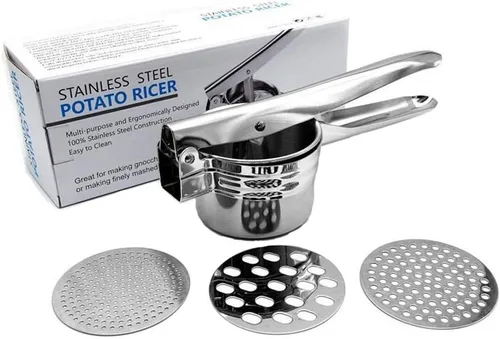 Miniatura 7 de Ricer profesional de patatas de acero inoxidable, triturador de papas con 3 discos de arroz para arroz grueso y fino, la mejor prensa de papas
