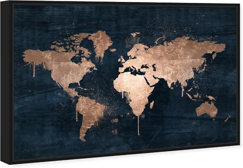 Miniatura 2 de The Oliver Gal Artist Co. Mapas y banderas - Lienzo decorativo enmarcado para pared, diseño de mapamundi Copper, mapas del mundo Marco negro