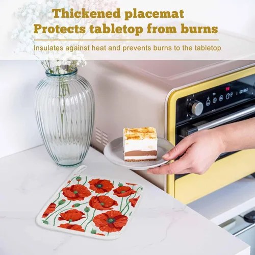 Miniatura 7 de Paquete de 2 soportes para ollas para cocina, flores de amapola naranja, a prueba de calor, con lazo para colgar, soportes para ollas calientes