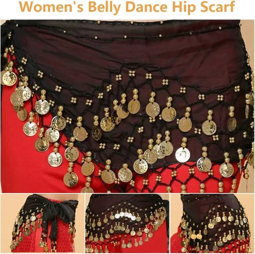 Miniatura 4 de Bufandas para la cadera de danza del vientre, faldas onduladas para mujer, envueltas con 128 monedas de oro, 11