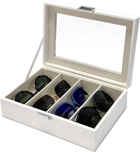 Estuche organizador de lentes de sol con 4 ranuras, colector, estuche de almacenamiento múltiple para lentes de sol, color blanco