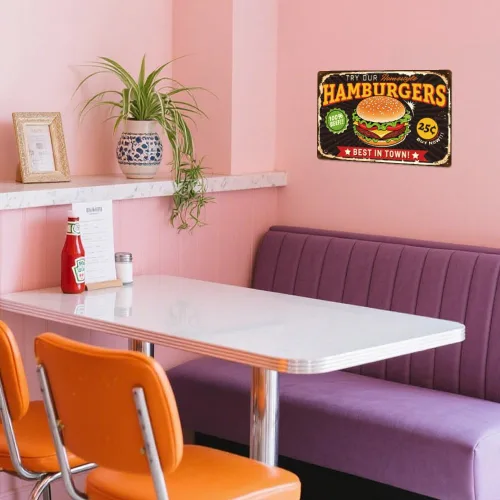 Miniatura 4 de WADORN Best in Town Hamburgers - Letrero de metal vintage, 7.9 x 11.8 pulgadas, diseño retro de hamburguesas, divertido letrero de metal de comida