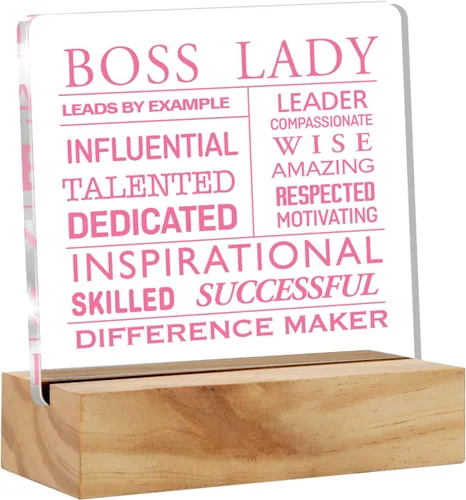 Regalo inspirador de agradecimiento a la jefa, regalos para mujer, decoración de escritorio rosa, placa de escritorio de acrílico con soporte de