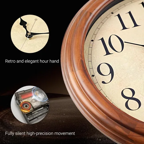 Miniatura 6 de ZELVON amusediy - Reloj de pared de madera de 16 pulgadas con números grandes, reloj de pared redondo retro marrón, silencioso sin tictac para sala