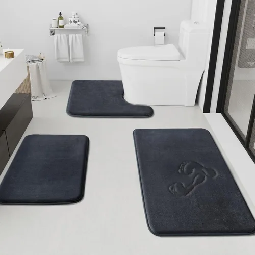 Miniatura 22 de HUXMEYSON Juego de alfombras de baño de 2 piezas, juego de alfombrillas antideslizantes y de secado rápido, alfombras de baño ultra suaves de Negro
