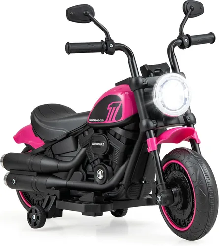Costzon Motocicleta para niños pequeños, motocicleta eléctrica de 6 V con ruedas de entrenamiento desmontables, arranque suave, faros delanteros y