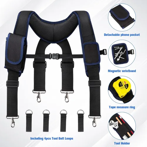 Miniatura 3 de Tool Belt Suspenders for Men, Adjustable Tool Belt with Magnetic Wristband Multifunctional Pouch Pocket for Workers Negro