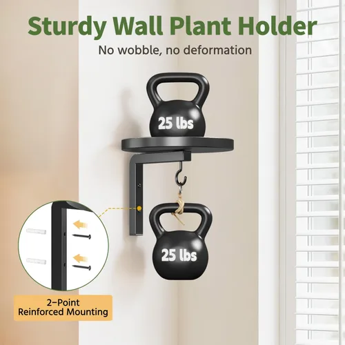 Miniatura 3 de LASZOLA 2 piezas de estantes de pared para plantas con ganchos para macetas de interior, soportes flotantes de ventana de metal resistente para Negro