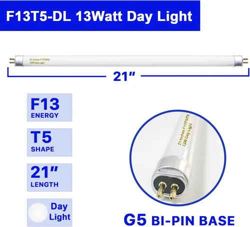 Miniatura 2 de Konideke Paquete de 8 bombillas fluorescentes T5 de 21 pulgadas, 13 W, luz diurna 6500K, F13T5D para debajo del gabinete, base G5 de 750 lúmenes