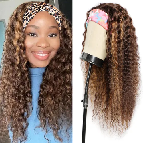 Miniatura 11 de Aiterina Peluca con Diadema de Cabello Humano Ombre con Mechas Rizado Peluca de Cabello Humano Pelugas con Diadema para Mujeres Negras Sin Encaje