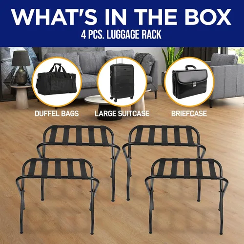 Miniatura 6 de Lifemaster Portaequipajes de metal – Paquete de 4 soportes plegables, fáciles de montar, ahorro de espacio y elegante marco de acero para maletas