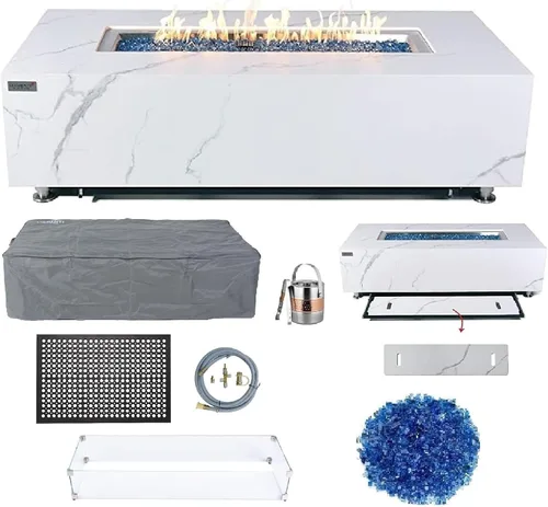 Miniatura 107 de Elementi+ Mesa de Fuego de Gas Colorado de Hormigón Fundido de 56" Rectangular, Hoguera al Aire Libre con Ignición Electrónica Incluye Cubierta