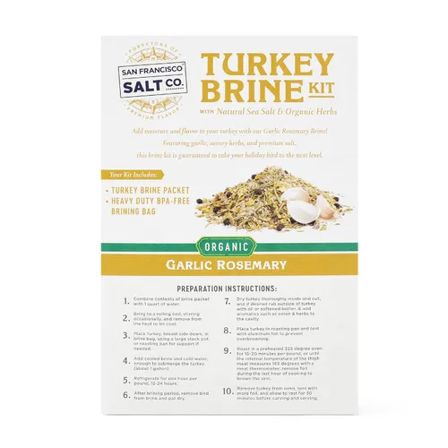 Miniatura 4 de San Francisco Salt Company Kit de salmuera orgánica de pavo – Mezcla de ajo y romero de 13 onzas con bolsa de salmuera sin BPA – Condimento orgánico