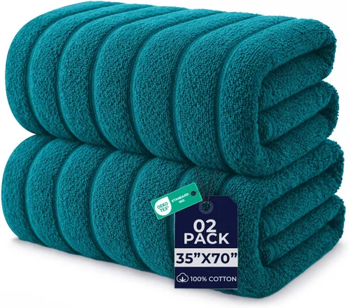 Miniatura 11 de DAN RIVER Paquete de 1 toalla de baño jumbo de 40 x 80 pulgadas, toallas de baño extragrandes de secado rápido para baño, toallas suaves y Verde