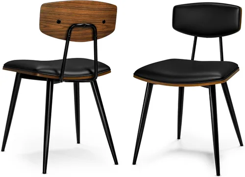 SIMPLIHOME Mavis - Juego de 2 sillas de comedor con marco de hierro moderno de mediados de siglo y sillas de cocina de piel sintética vegana en Negro