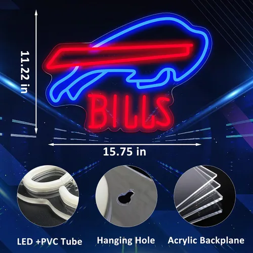 Miniatura 6 de Letreros de Neón Buffalo de Fútbol Americano Luces LED de Neón para Decoración de Pared Alimentados por USB Letrero de Luz de Neón de Equipo