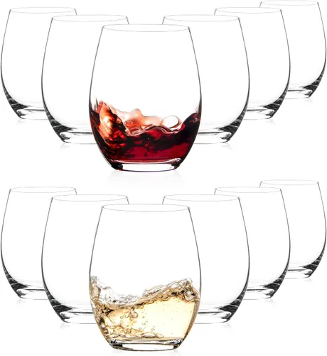 SHYRC Copas de vino sin tallo, 15 onzas, juego de 12 copas sin tallo para vino tinto o blanco, cristalería sin tallo, copas de vino sin tallo, vasos