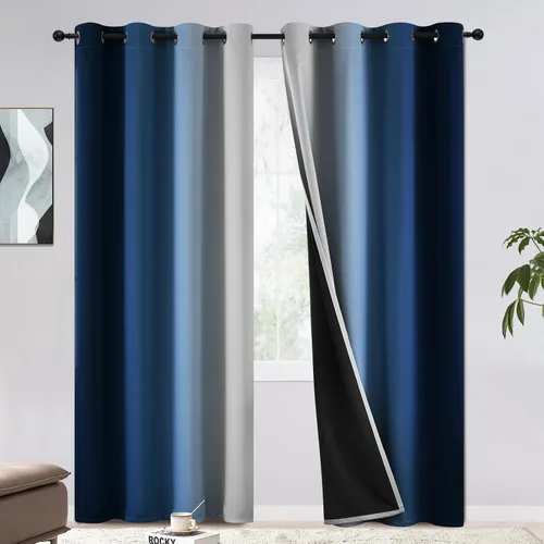 Miniatura 15 de COSVIYA - Cortinas 100% opacas y visillos con ombre, cortinas negras de 63 pulgadas de largo, 2 paneles, cortinas de oscurecimiento total