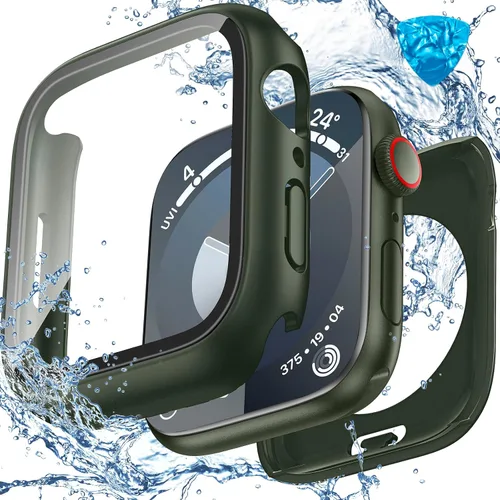 Miniatura 22 de 3 en 1 Goton Estuche impermeable duro para Apple Watch, protector de pantalla de 40mm, cubierta frontal de vidrio templado protectora completa