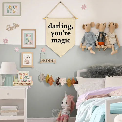Miniatura 7 de Darling You're Magic - Banderín Colgante de Lienzo, Bandera de Pennant, Letrero de Pared, Decoración de Regalo para Guardería, Bebé, Niños, Niña